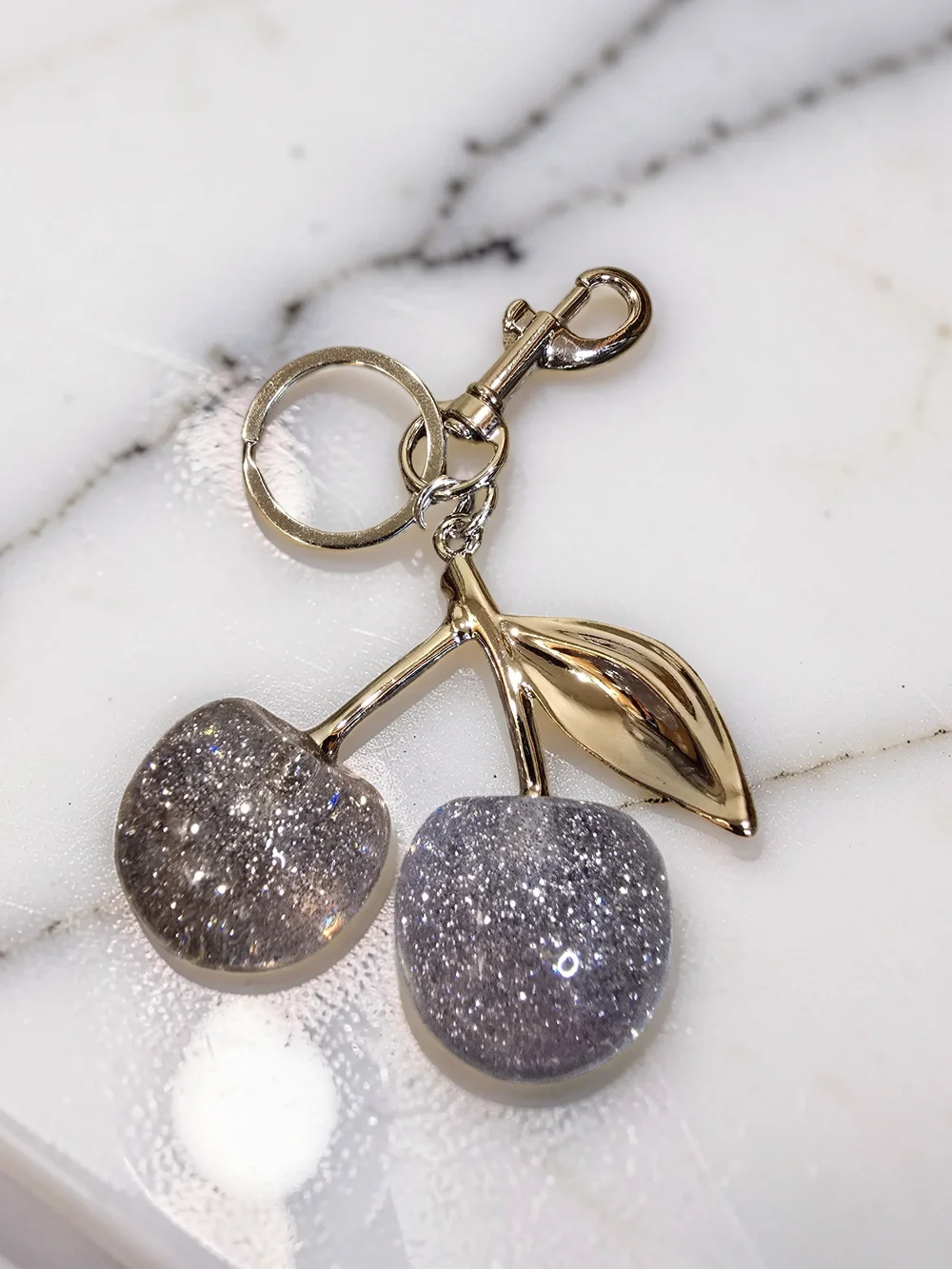 Silver Glitter Cherry Keychain Bag Charm